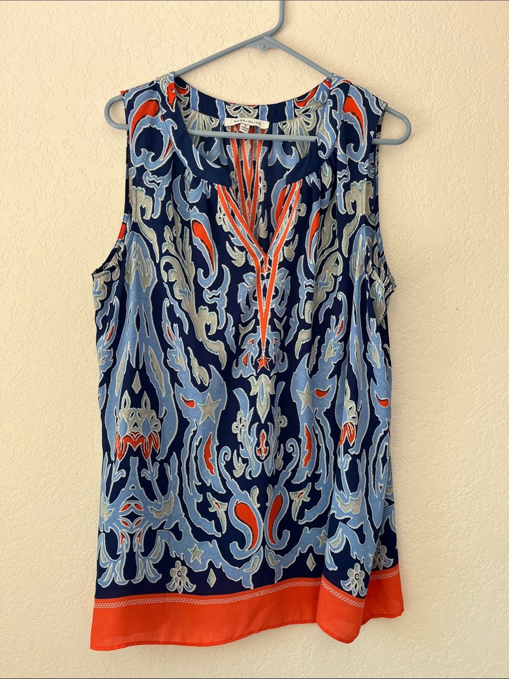 Rose & Olive Navy, Light Blue & Coral Patterned Sleeveless Camisole